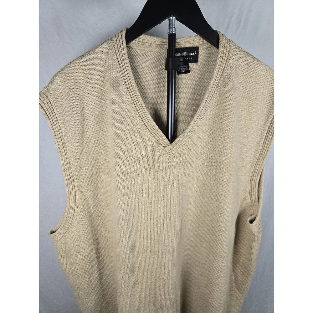 Vintage Y2K Eddie Bauer XXL Tall Linen Cotton Sweater Vest Beige Preppy Academia